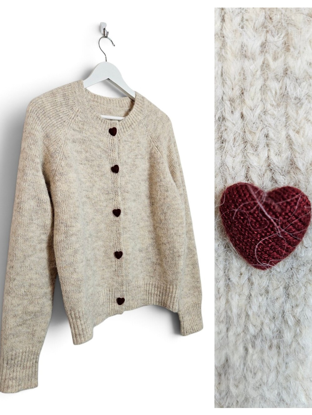 Commense Cardigan XS Elegant Heart Button Fuzzy Knit Romantic Coquette Apricot